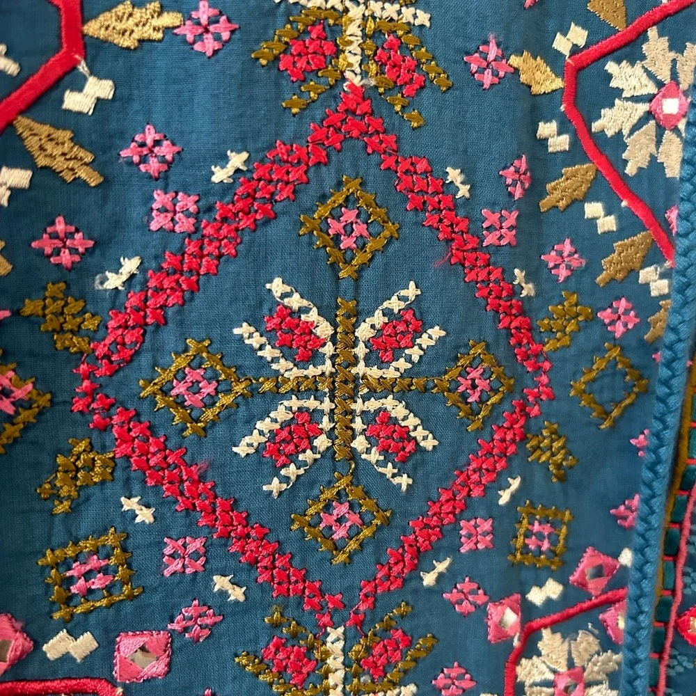 Soft Surroundings Teal Floral Embroidered Maxi Dress - Picture 5 of 9